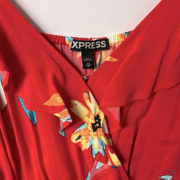 Express Faux Wrap Mini Dress, Red/Floral, XS - Picture 3 of 7
